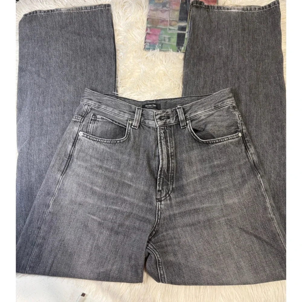 Massimo Dutti Womens Wide Leg High Rise Jeans Grey Washed Denim Size 40 5040 802 - Picture 1 of 3